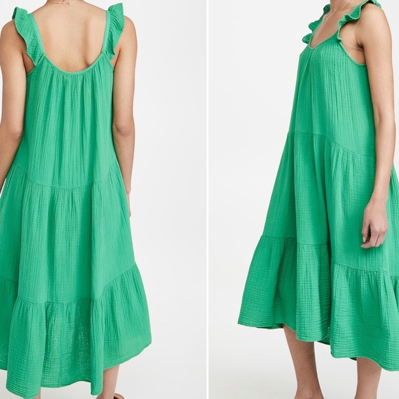 Xirena Rumer Green Spell Gauze Sleeveless Dress Tiered Adjustable Sz S Beach EUC - Picture 2 of 12